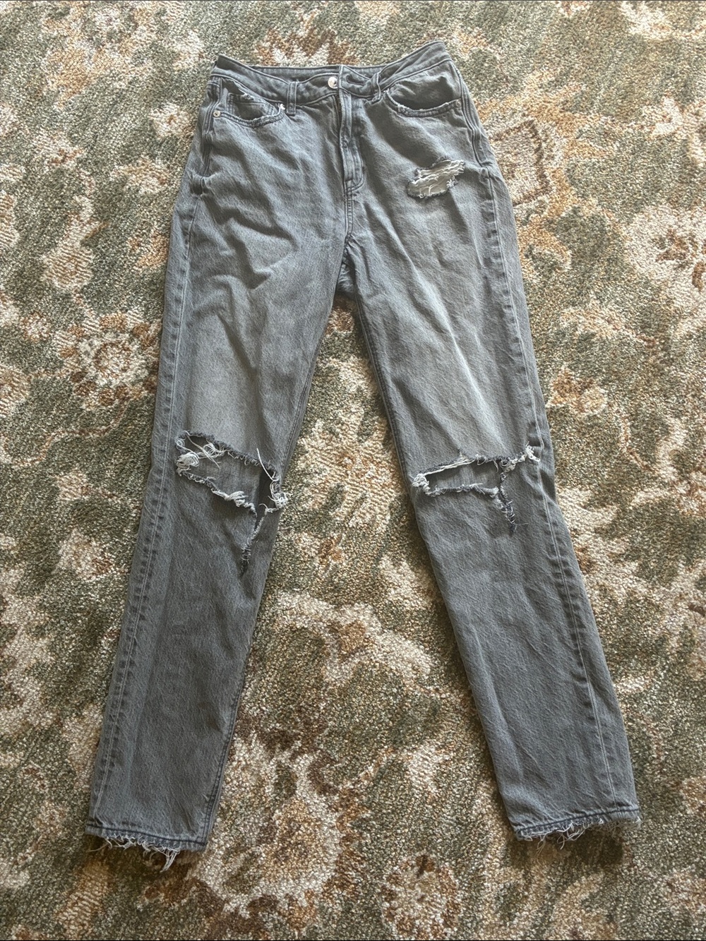 AE Grey Distressed High-Waist Ripped Jeans